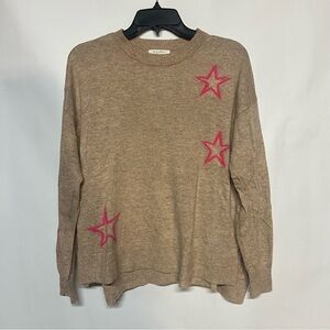 Z Supply Taupe Sweater with Pink Star Accents